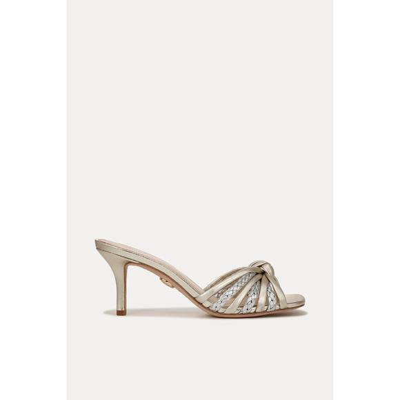 NEW VERONICA BEARD women's misa knot front heeled sandals in platinum